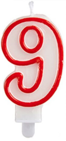 verjaardagskaars cijfer 9 wax 7,5 cm rood/wit