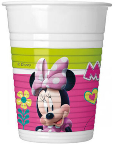 feestbekers Minnie Mouse 200 ml roze/groen 8 stuks