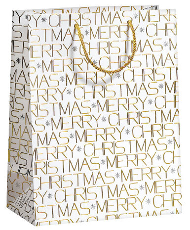 cadeautas Merry Christmas 26 x 34 cm papier wit/goud