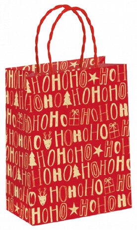 cadeautas Ho Ho Ho 22 x 32 cm papier rood/goud