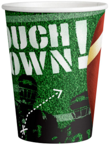 feestbekers Touchdown! 250 ml papier groen 8 stuks