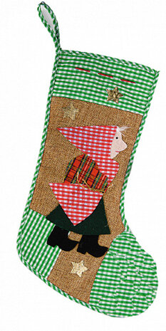 kerstsok Befana 46 cm katoen groen/bruin