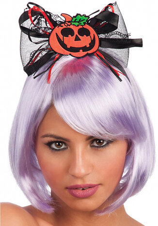 hoofdband pompoen dames polyester zwart/oranje