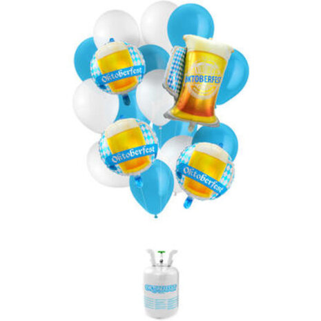 heliumtank Balloongaz Oktoberfest blauw/wit 21-delig