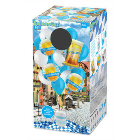 heliumtank Balloongaz Oktoberfest blauw/wit 21-delig
