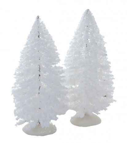 kerstbomen kerstdorp 10 cm wit 2 stuks