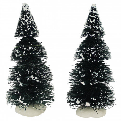 kerstboom besneeuwd kerstdorp 10 cm groen 2 stuks