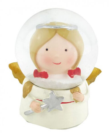 sneeuwbol Engel 4,5 x 6 cm glas wit