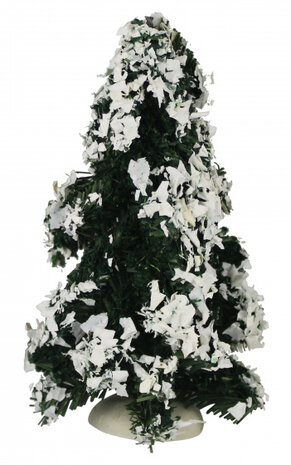 kerstboom sneeuwvlokken kerstdorp 15 cm groen/wit