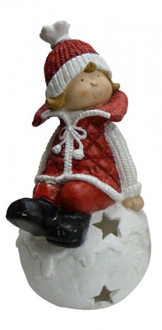 kerstfiguur Sneeuwbal Vrouw 8 x 53 cm keramiek rood/wit
