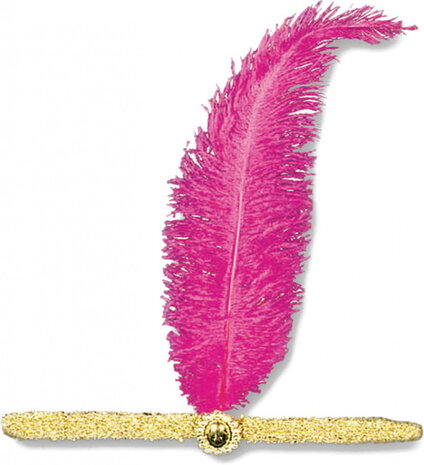 hoofdband charleston 15 cm veren roze/goud