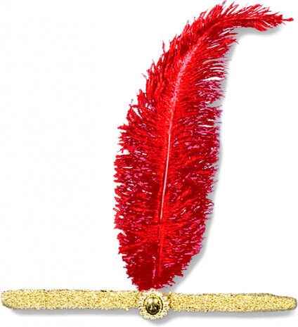 hoofdband charleston 15 cm veren rood/goud