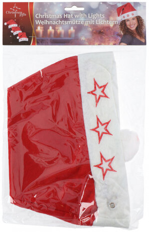 kerstmuts sterren pluche rood/wit one-size