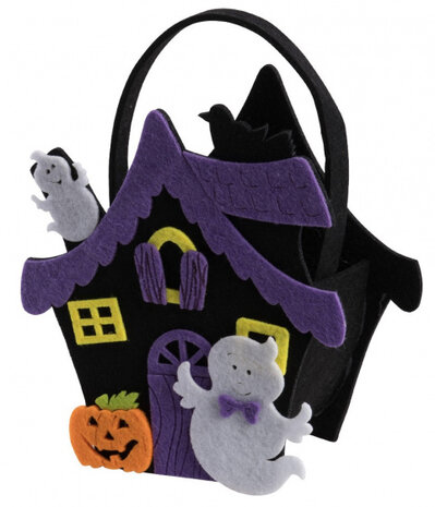 verkleedtas Spookhuis vilt 17 x 15 cm zwart/paars