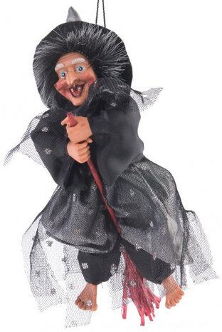 hangdecoratie Befana 5 x 15  cm polyester grijs