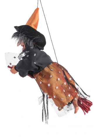 hangdecoratie Befana 5 x 15 cm polyester oranje