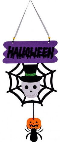 hangdecoratie spinnenweb skelet 60 cm paars/wit