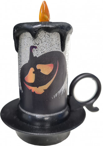 kaars pompoen led 8 cm zwart/zilver/oranje