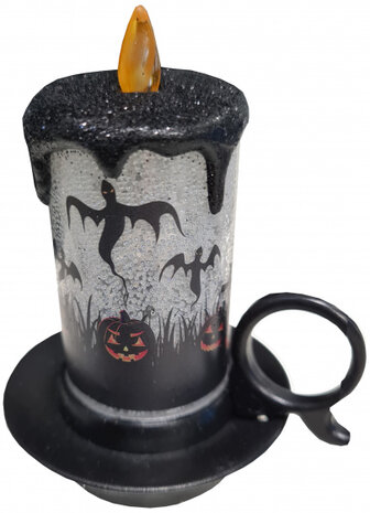 kaars spook led 8 cm zwart/zilver/oranje