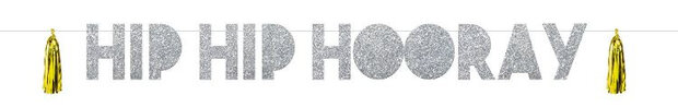 letterslinger Hip Hip Hooray 1,6 meter papier zilver