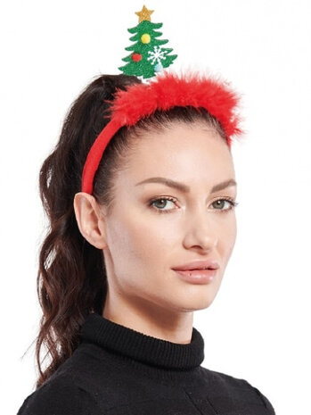 haarband kerstboom polyester rood/groen one-size