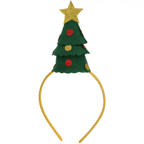 tiara kerstboom polyester groen/rood/goud one-size