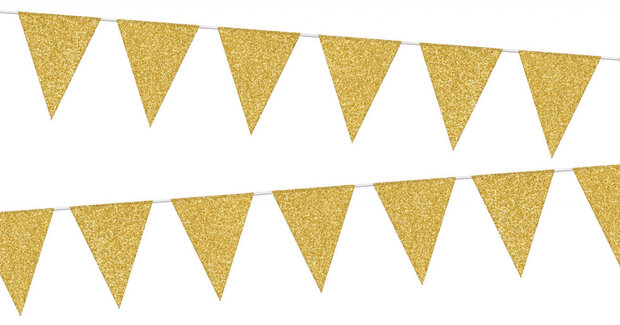 vlaggenlijn glamour glitter 6 meter papier goud
