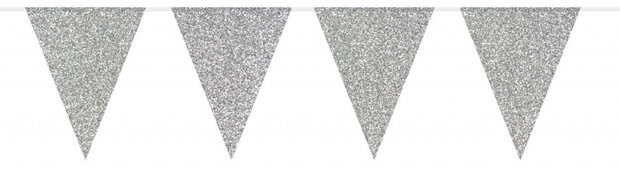 vlaggenlijn glamour glitter 6 meter papier zilver