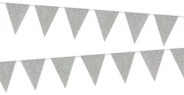 vlaggenlijn glamour glitter 6 meter papier zilver