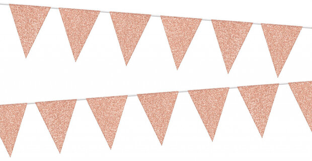 vlaggenlijn glamour glitter 6 meter papier ros&eacute;goud