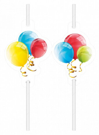 drinkrietjes ballonnen junior 24 cm papier wit 4 stuks