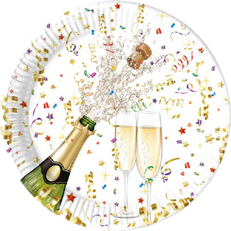 feestborden Sparkling 23 cm karton wit 8 stuks