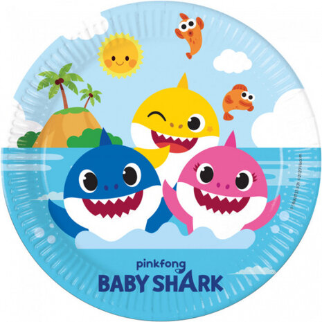 feestborden Baby Shark 23 cm papier blauw 8 stuks