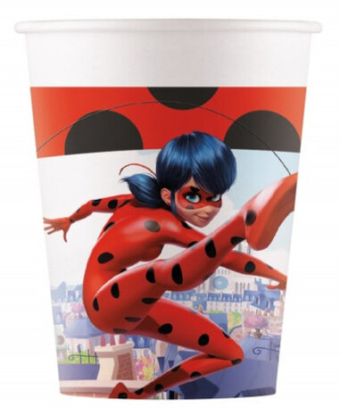 feestbekers Miraculous 200 ml karton rood 8 stuks