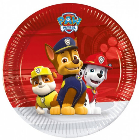 feestborden Paw Patrol 20 cm papier rood 8 stuks