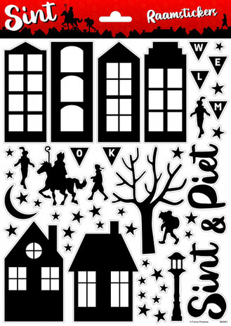 raamstickers Sinterklaas A4 zwart/wit 50 stuks