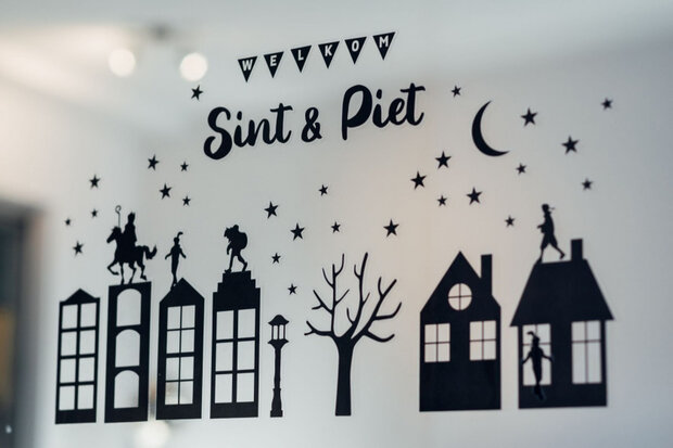 raamstickers Sinterklaas A4 zwart/wit 50 stuks