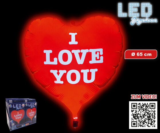 ballon XXL LED i love you 65 cm latex rood 1 stuk