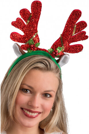 hoofdband rendier polyester rood/groen one-size