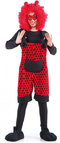overall lieveheersbeestjes dames rood/zwart mt M-L