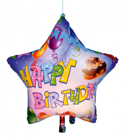 folieballon Happy Birthday ster led 65 cm