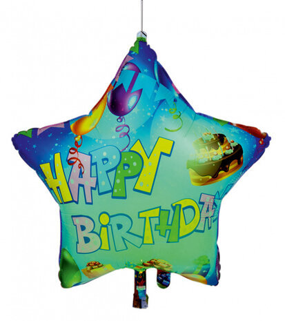 folieballon Happy Birthday ster led 65 cm
