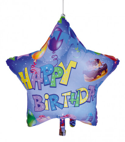 folieballon Happy Birthday ster led 65 cm