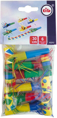 roltongen 30 cm papier groen/geel/blauw/rood 6 stuks