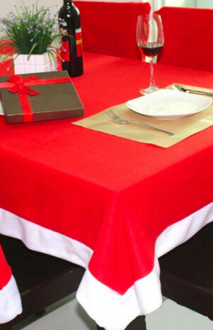 tafelkleed Christmas 180 x 130 cm vilt rood/wit