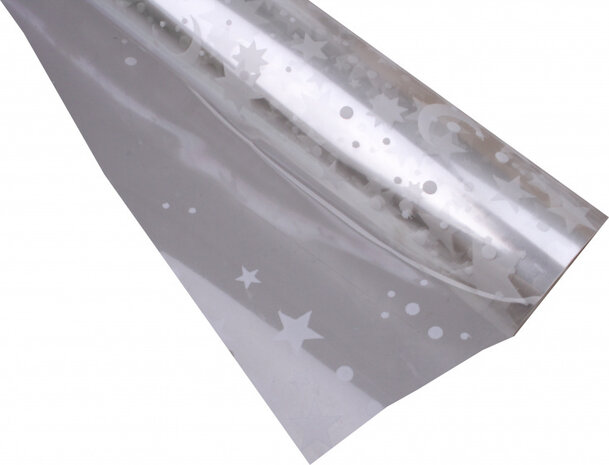 cadeaufolie sterren 100 x 200 cm transparant/wit
