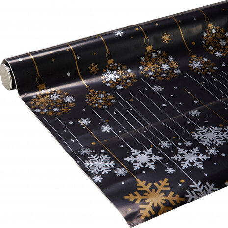 cadeaupapier sneeuwvlokken 70 x 200 cm zwart/goud