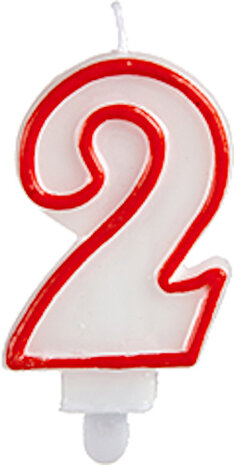 verjaardagskaars cijfer 2 wax 7,5 cm rood/wit