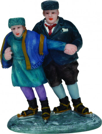 kerstfiguur schaatsers 5,1 x 6,4 cm blauw/groen