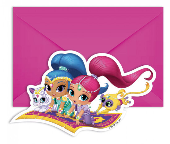 uitnodigingen Shimmer &amp; Shine roze karton 12-delig